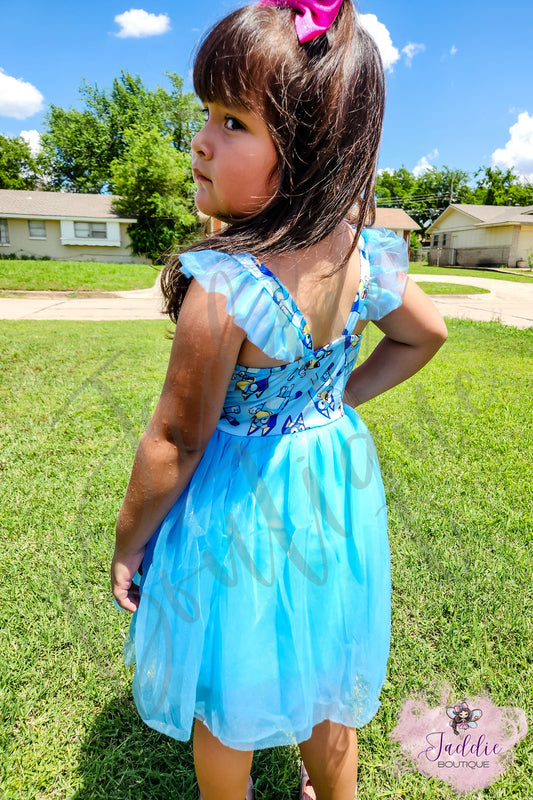 Blue Dog Tulle Dress