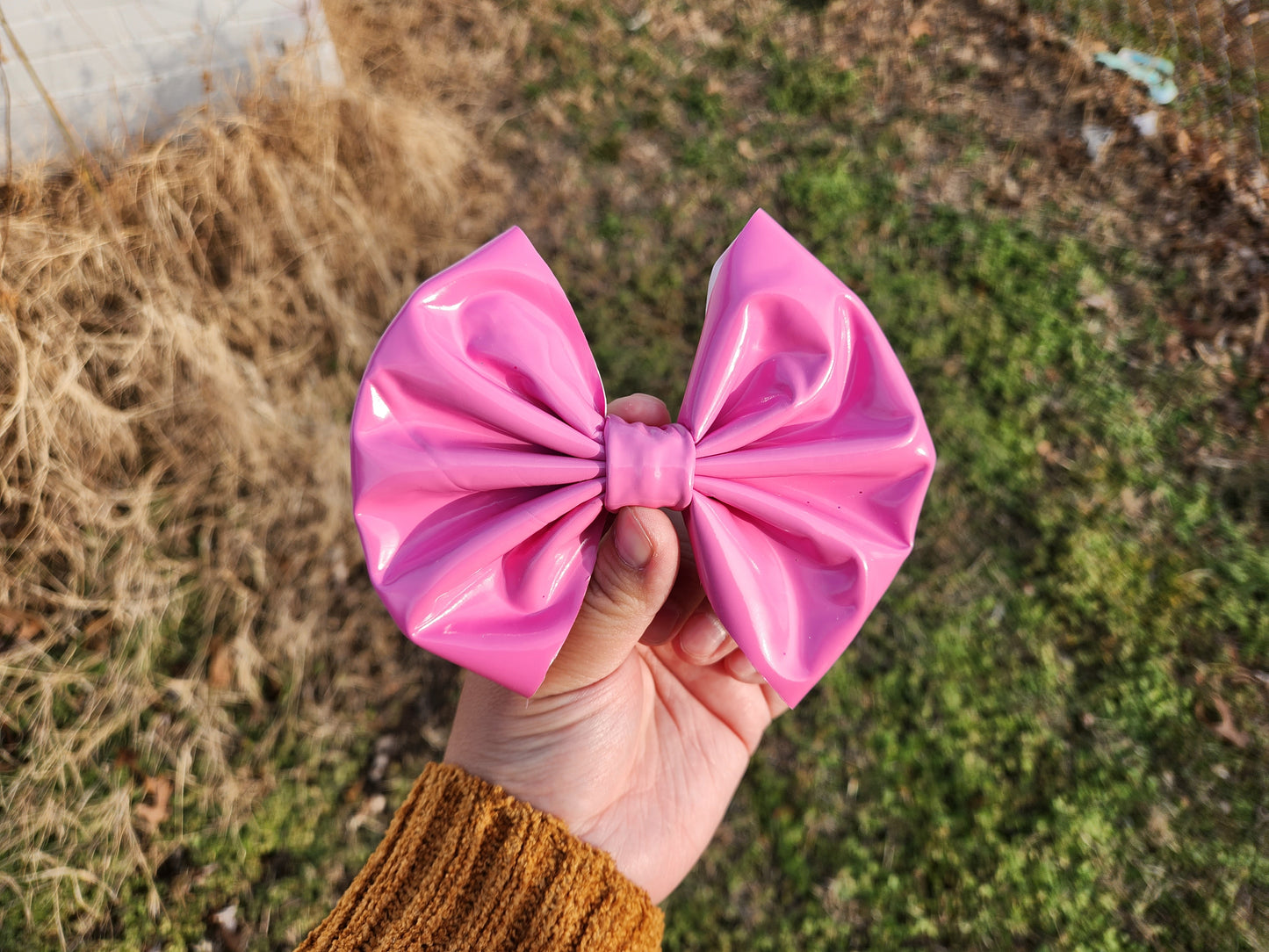 Pink Pleather Bows