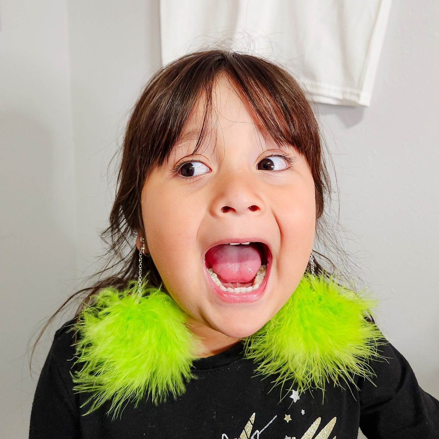 Green Pom Pom Earrings