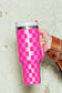 Pink Checkered Print Handled Stainless Steel Tumbler Cup
