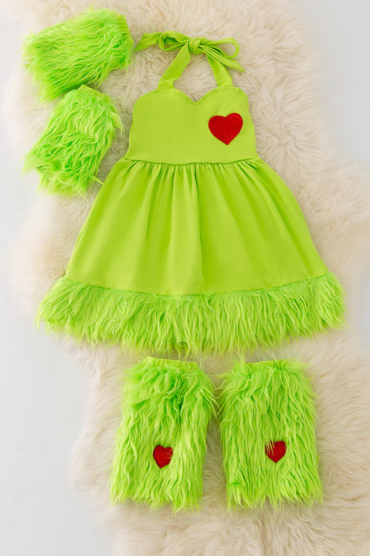 RTS Green Fur Dress with Hand Warmers and Leg Warmers