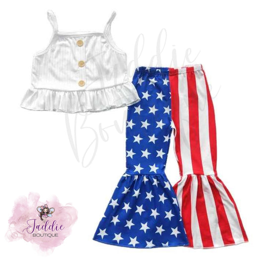 Independence Day Crop Top Flare Pants Outfit